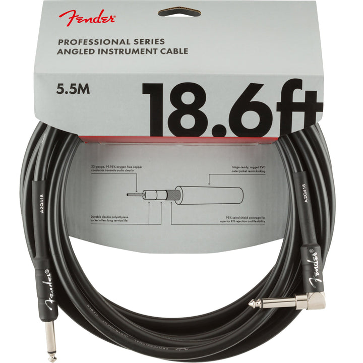 Fender Pro Series Instrument Cable 18.6 Feet Angled Black