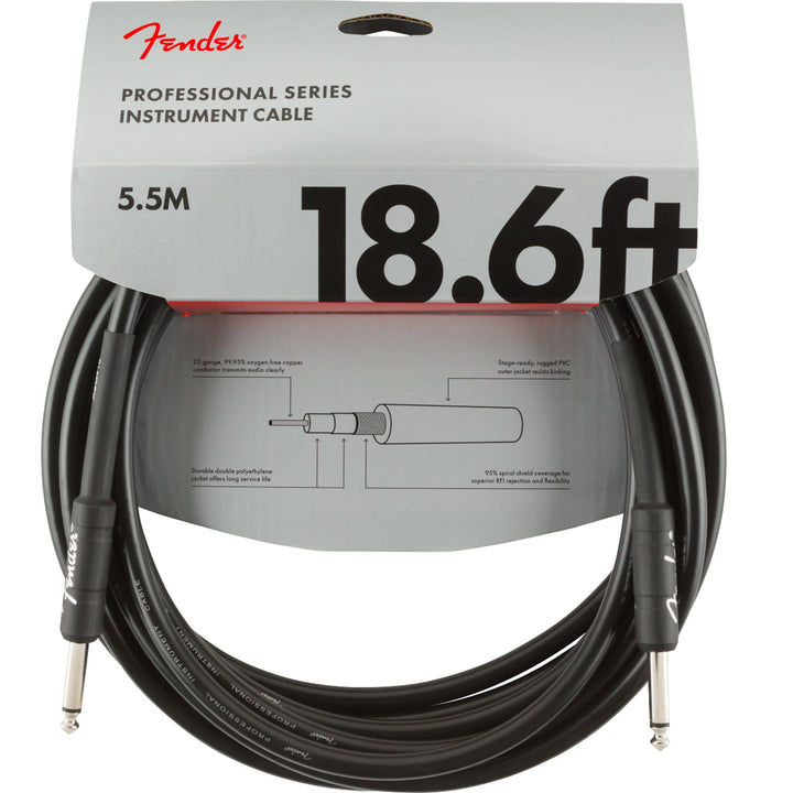 Fender Pro Series Instrument Cable 18.6 Feet Straight Black