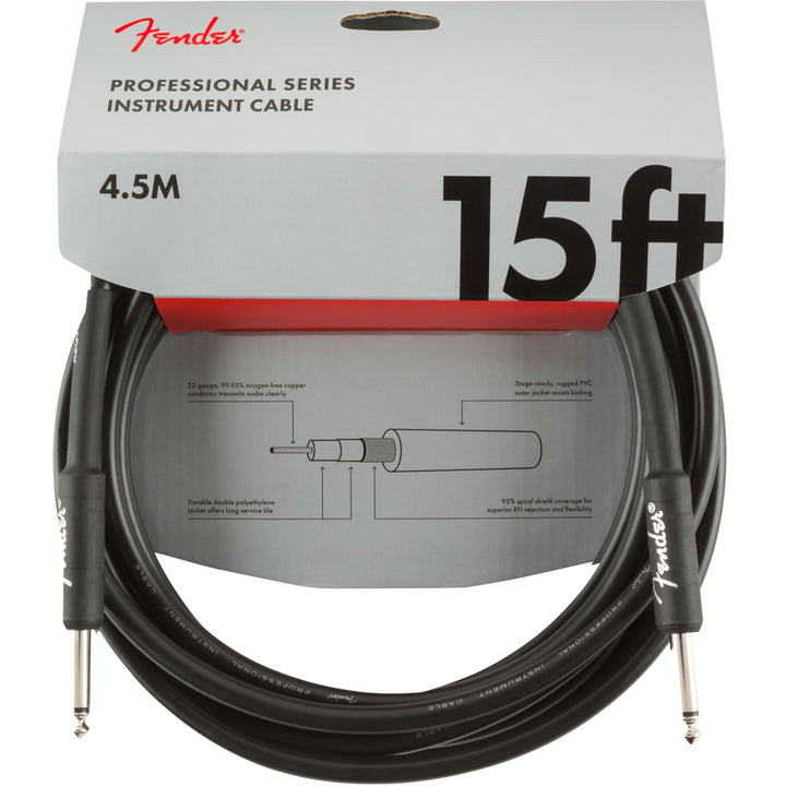 Fender Pro Series Instrument Cable 15 Feet Straight Black