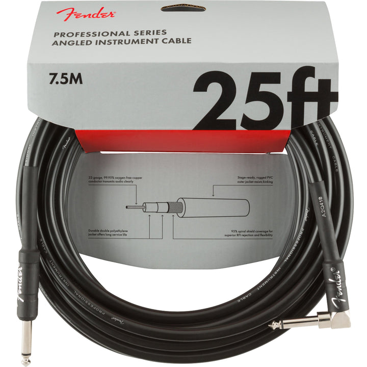 Fender Pro Series Instrument Cable 25 Feet Angled Black