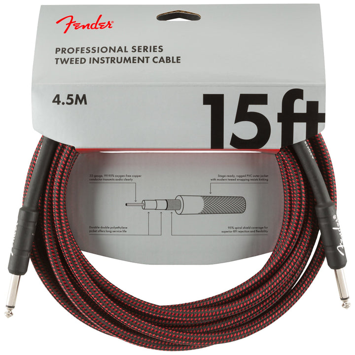 Fender Pro Series Instrument Cable 15 Feet Straight Red Tweed