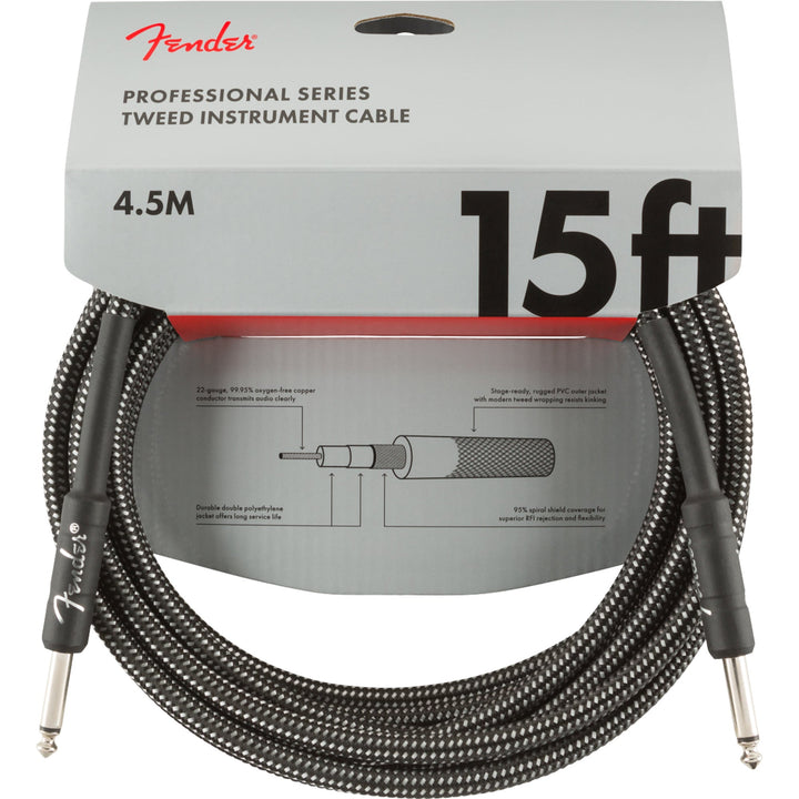 Fender Pro Series Instrument Cable 15 Feet Straight Gray Tweed