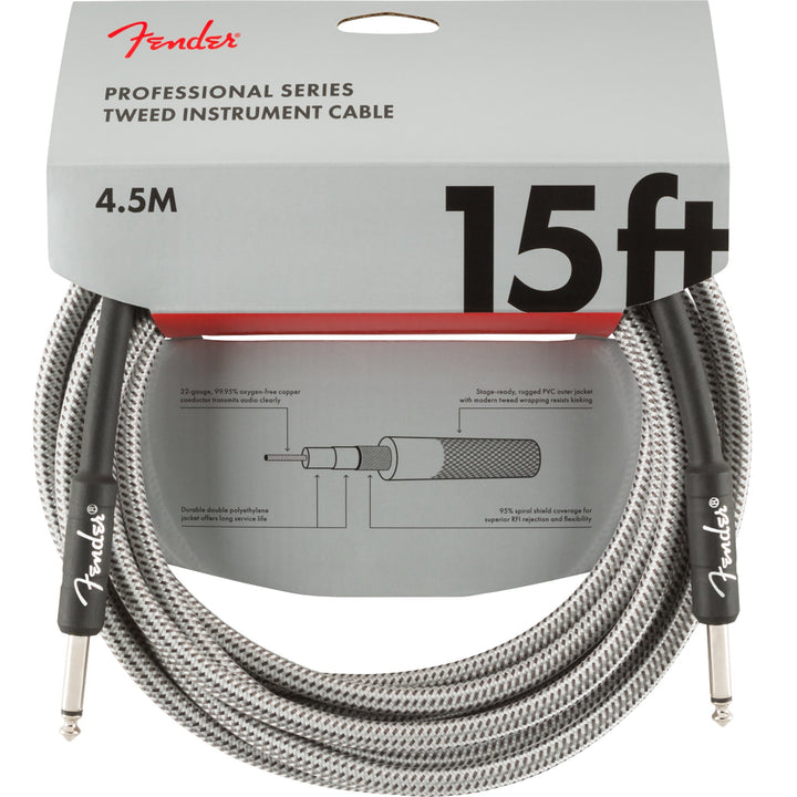 Fender Pro Series Instrument Cable 15 Feet Straight White Tweed