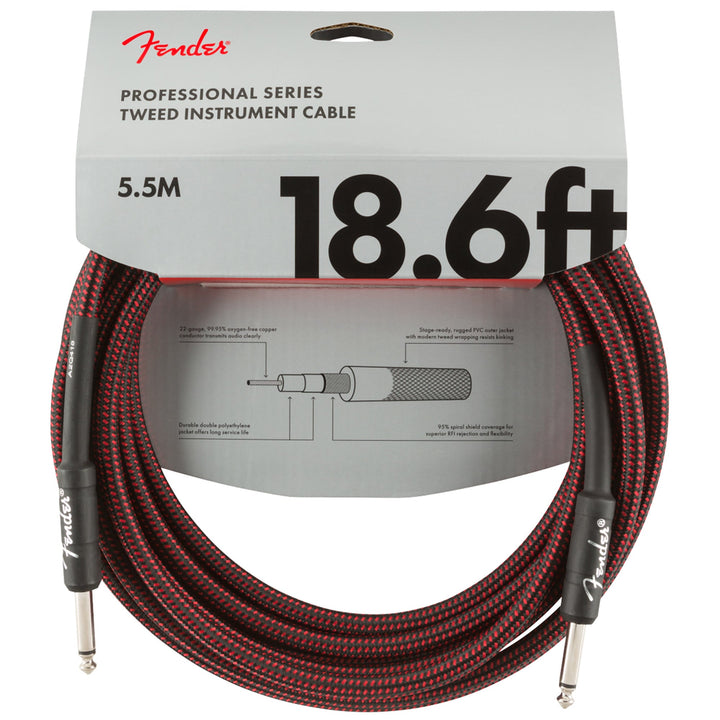 Fender Pro Series Instrument Cable 18.6 Feet Straight Red Tweed
