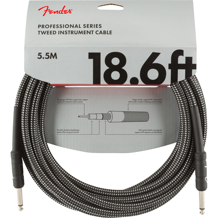 Fender Pro Series Instrument Cable 18.6 Feet Straight Gray Tweed