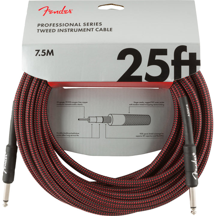 Fender Pro Series Instrument Cable 25 Feet Straight Red Tweed