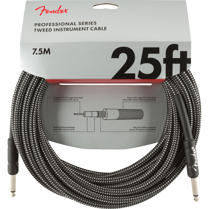 Fender Pro Series Instrument Cable 25 Feet Straight Gray Tweed