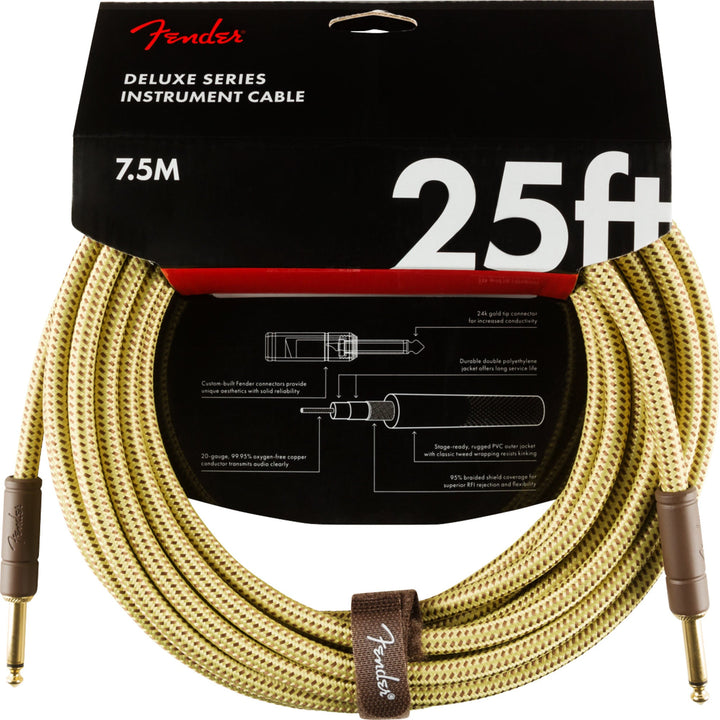 Fender Deluxe Series Instrument Cable 25 Feet Straight Tweed