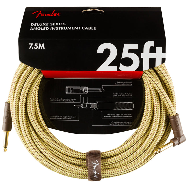 Fender Deluxe Series Instrument Cable 25 Feet Angled Tweed