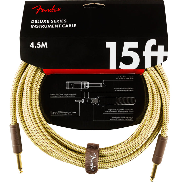 Fender Deluxe Series Instrument Cable 15 Feet Straight Tweed
