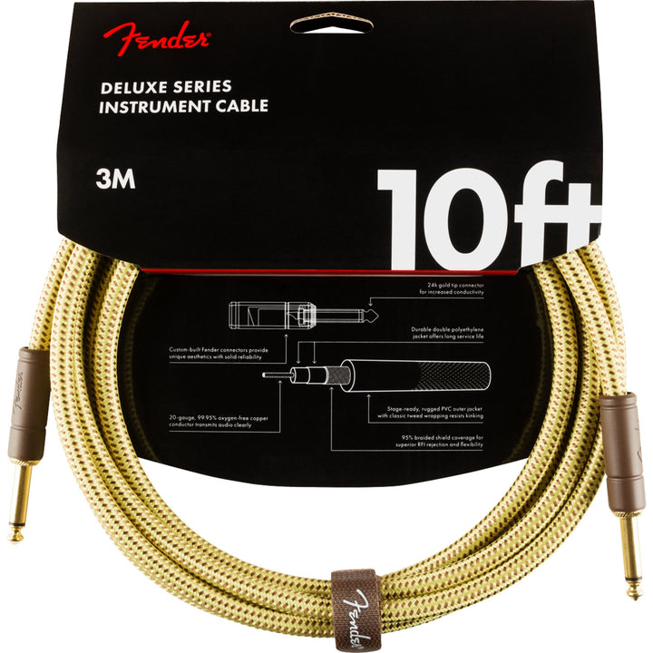 Fender Deluxe Series Instrument Cable 10 Feet Straight Tweed