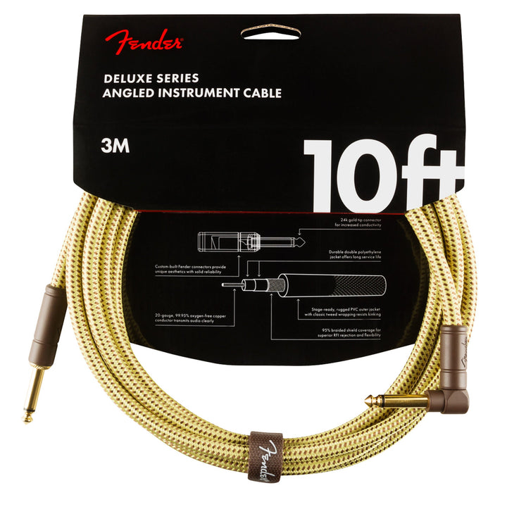 Fender Deluxe Series Instrument Cable 10 Feet Angled Tweed