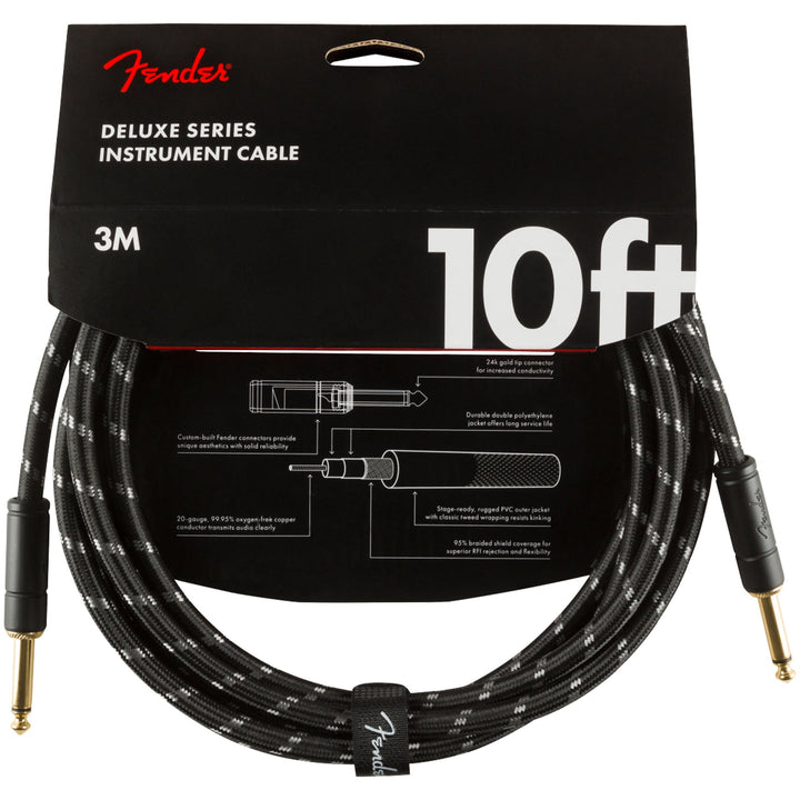 Fender Deluxe Series Instrument Cable 10 Feet Straight Black Tweed