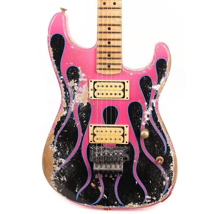 Charvel Custom Shop Graphic Nitro Relic San Dimas Masterbuilt Black and Magenta Flames
