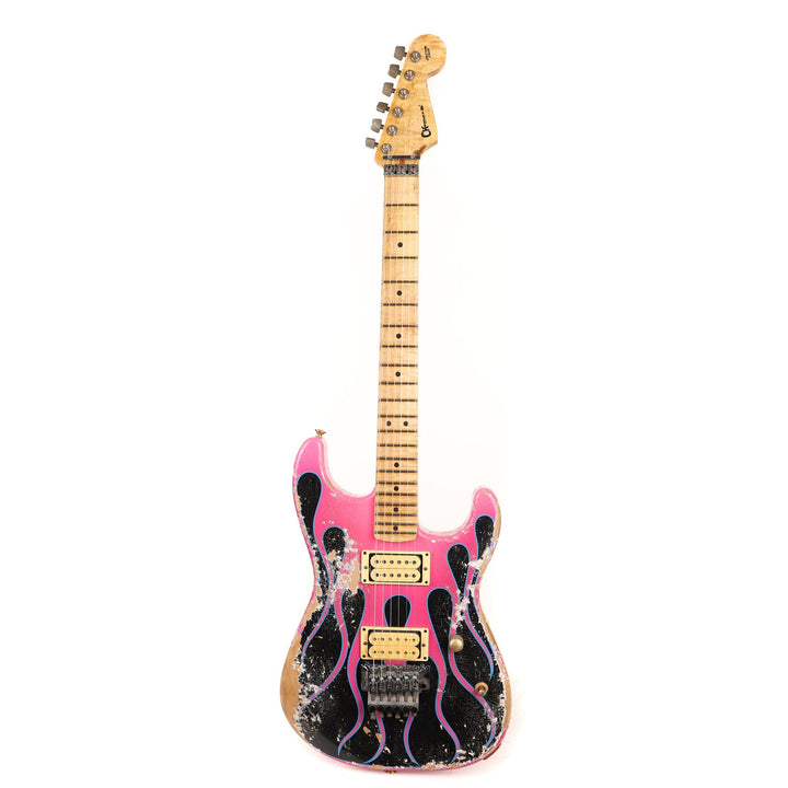 Charvel Custom Shop Graphic Nitro Relic San Dimas Masterbuilt Black and Magenta Flames