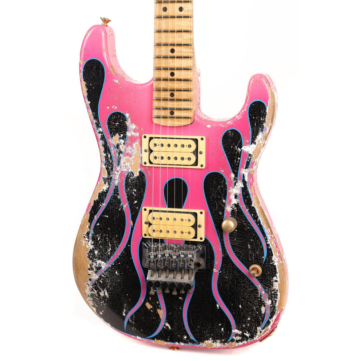 Charvel Custom Shop Graphic Nitro Relic San Dimas Masterbuilt Black and Magenta Flames