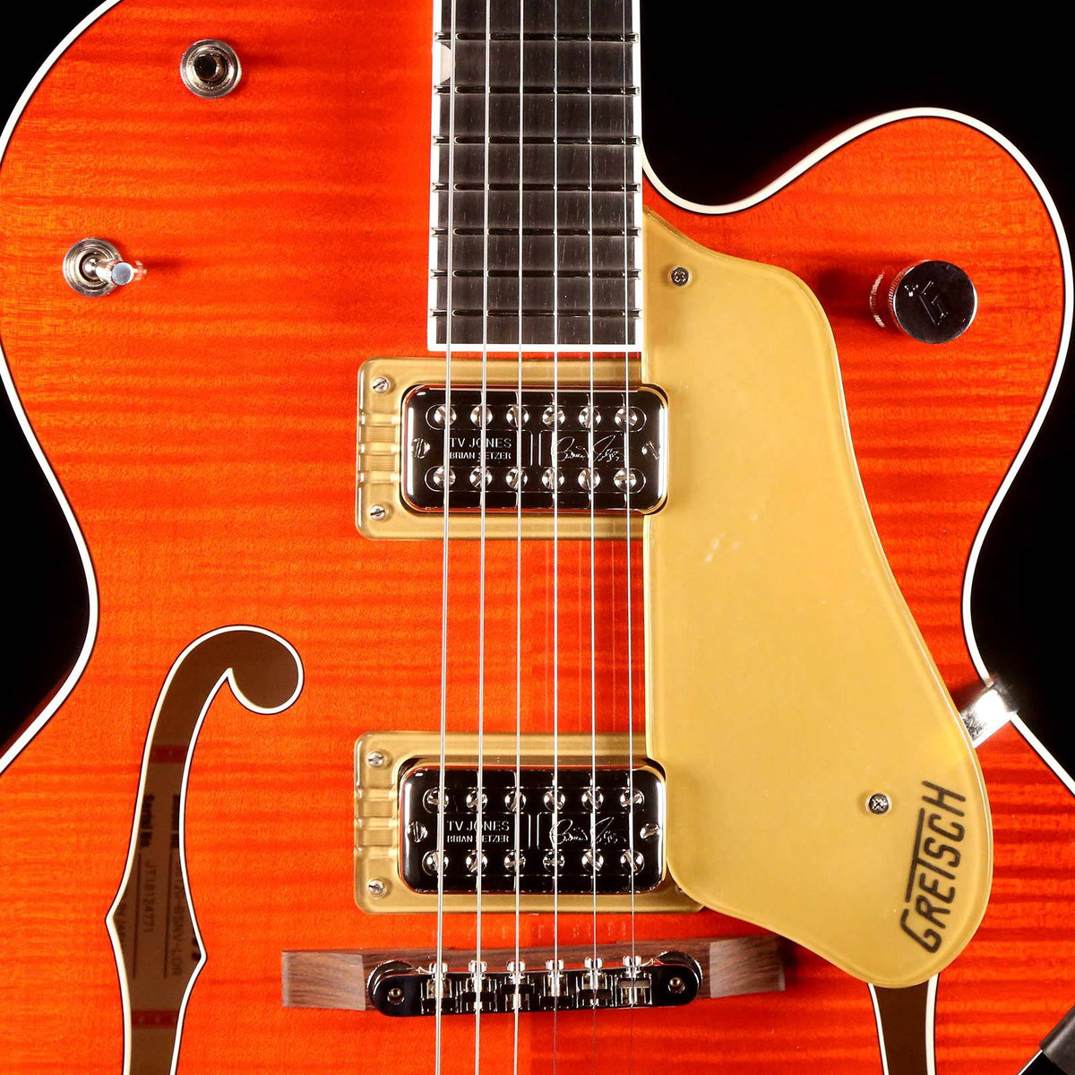 Gretsch G6120SSL-OFLM Brian Setzer Nashville with Bigsby Orange Tiger Flame Maple — 6
