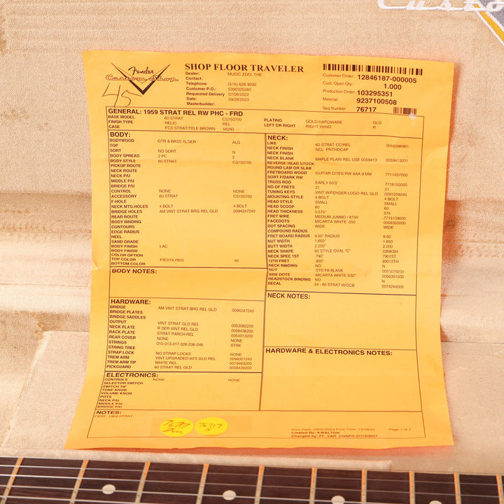 Fender Custom Shop 1959 Stratocaster Relic Fiesta Red with Matching Headstock 2023