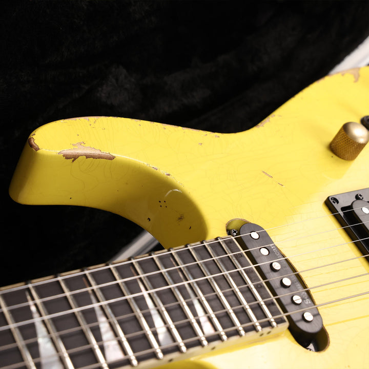 Jackson Custom Shop Music Zoo Exclusive Nitro Aged SL2H-V Soloist Canary Yellow Reverse Headstock