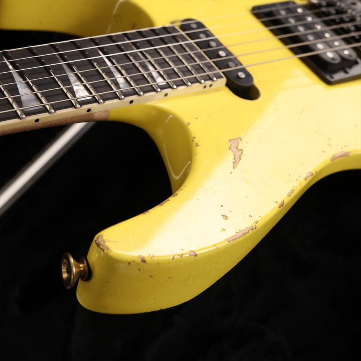 Jackson Custom Shop Music Zoo Exclusive Nitro Aged SL2H-V Soloist Canary Yellow Reverse Headstock