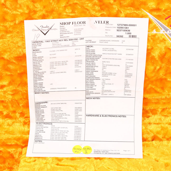 Fender Custom Shop 1963 Stratocaster Reissue Heavy Relic Crimson Transparent