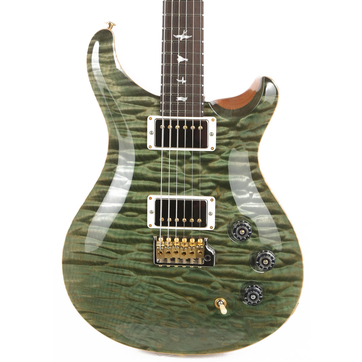 PRS DGT Wood Library 1-Piece Quilt Maple with East Indian Rosewood Neck Brazilian Rosewood Fretboard Trampas Green — 1