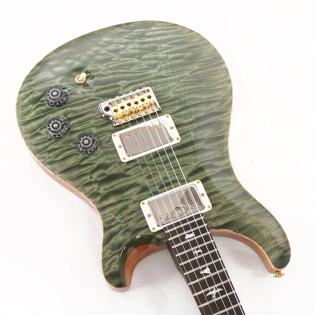 PRS DGT Wood Library 1-Piece Quilt Maple with East Indian Rosewood Neck Brazilian Rosewood Fretboard Trampas Green — 9