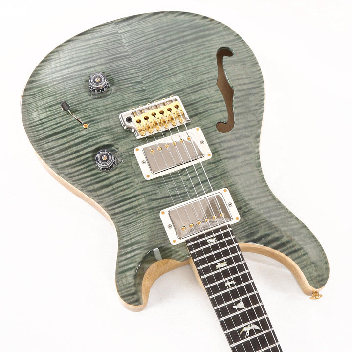 PRS Custom 24 Semi-Hollow Wood Library 10-Top Flame Maple with Figured Mahogany Body Trampas Green