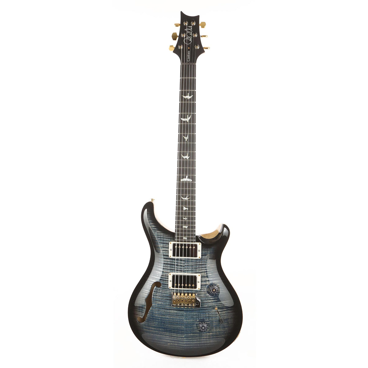 PRS Custom 24 Semi-Hollow Wood Library 10-Top Flame Maple and Korina Faded Whale Blue Smokeburst — 2