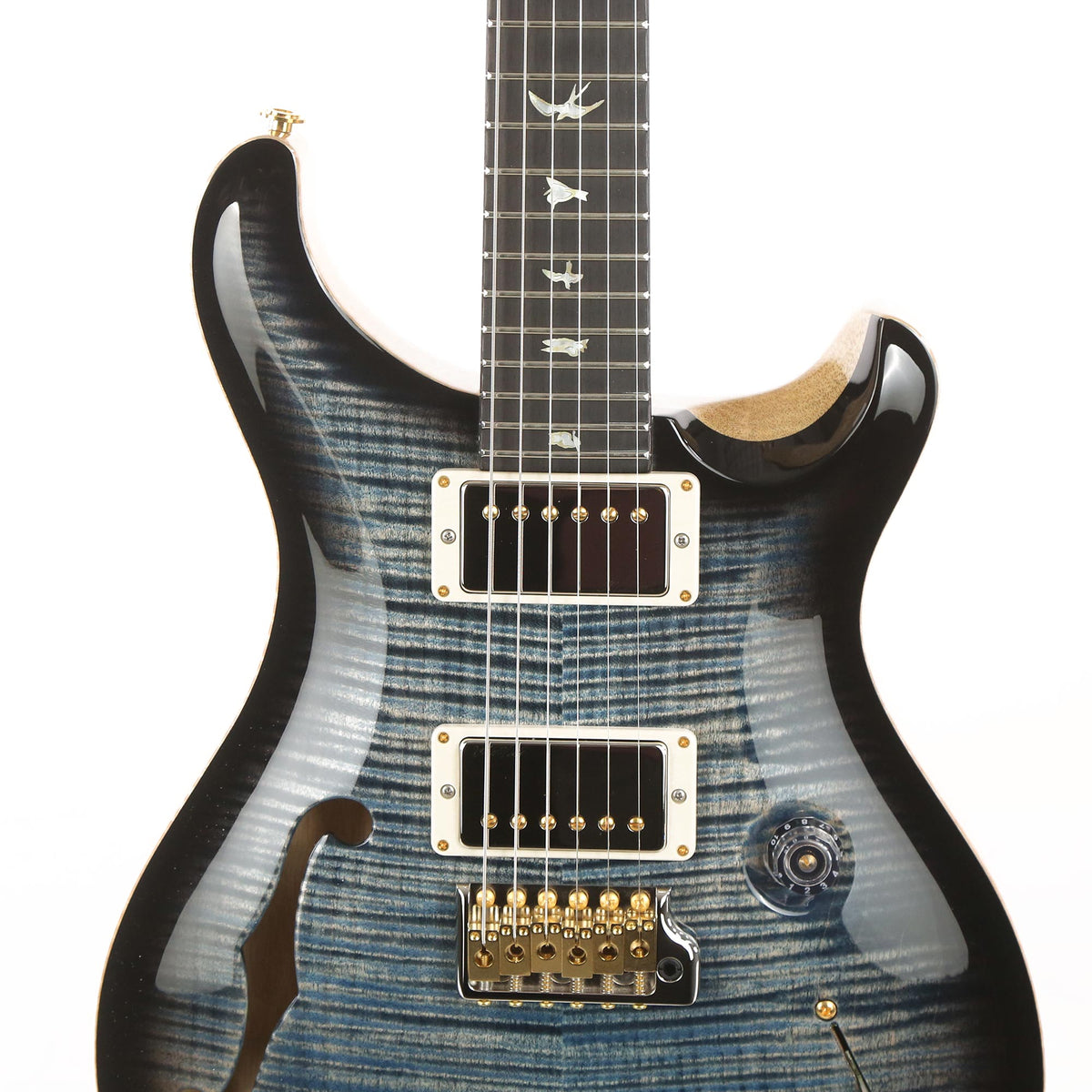 PRS Custom 24 Semi-Hollow Wood Library 10-Top Flame Maple and Korina Faded Whale Blue Smokeburst — 6