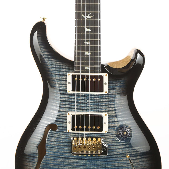 PRS Custom 24 Semi-Hollow Wood Library 10-Top Flame Maple and Korina Faded Whale Blue Smokeburst