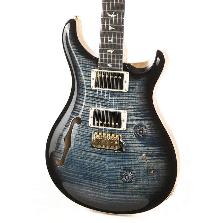 PRS Custom 24 Semi-Hollow Wood Library 10-Top Flame Maple and Korina Faded Whale Blue Smokeburst