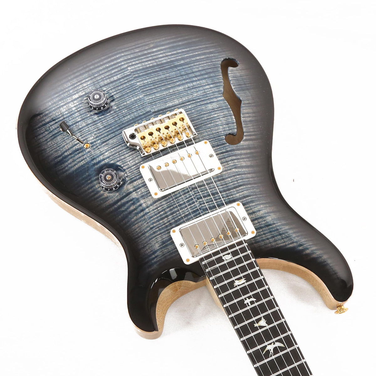 PRS Custom 24 Semi-Hollow Wood Library 10-Top Flame Maple and Korina Faded Whale Blue Smokeburst — 9