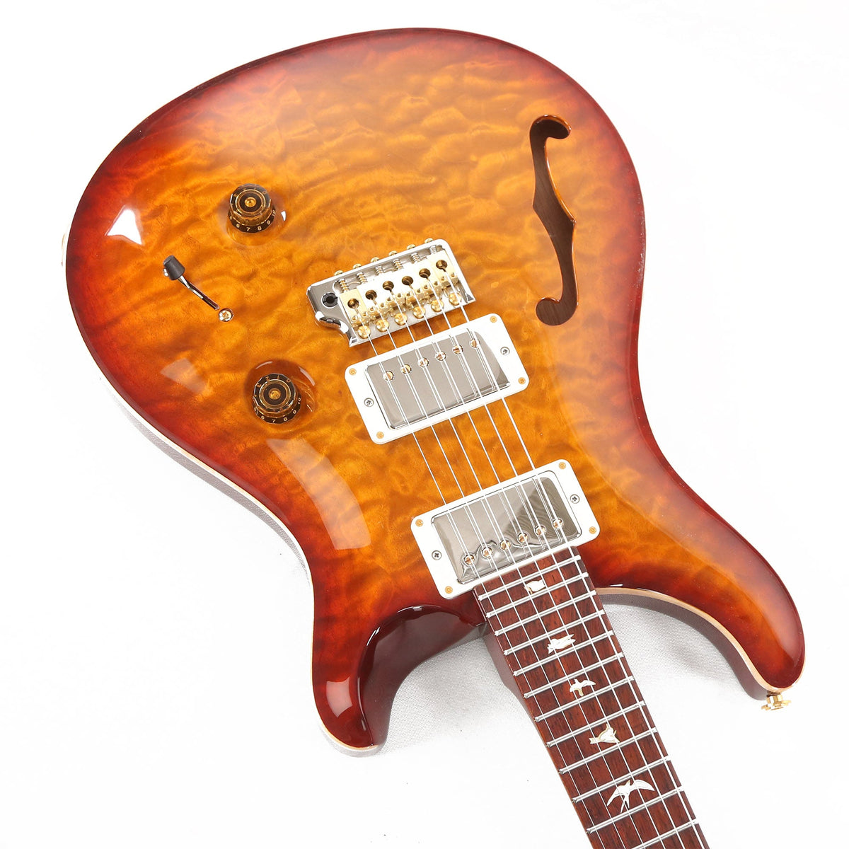 PRS Custom 24 Semi-Hollow Wood Library 10-Top Quilt Maple and Figured Mahogany Neck Dark Cherry Sunburst 2021 — 10