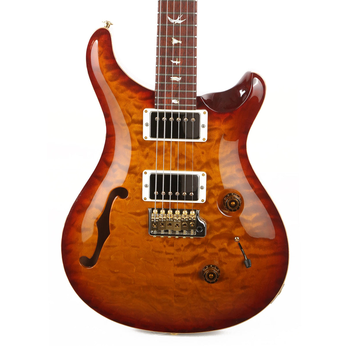 PRS Custom 24 Semi-Hollow Wood Library 10-Top Quilt Maple and Figured Mahogany Neck Dark Cherry Sunburst 2021 — 1