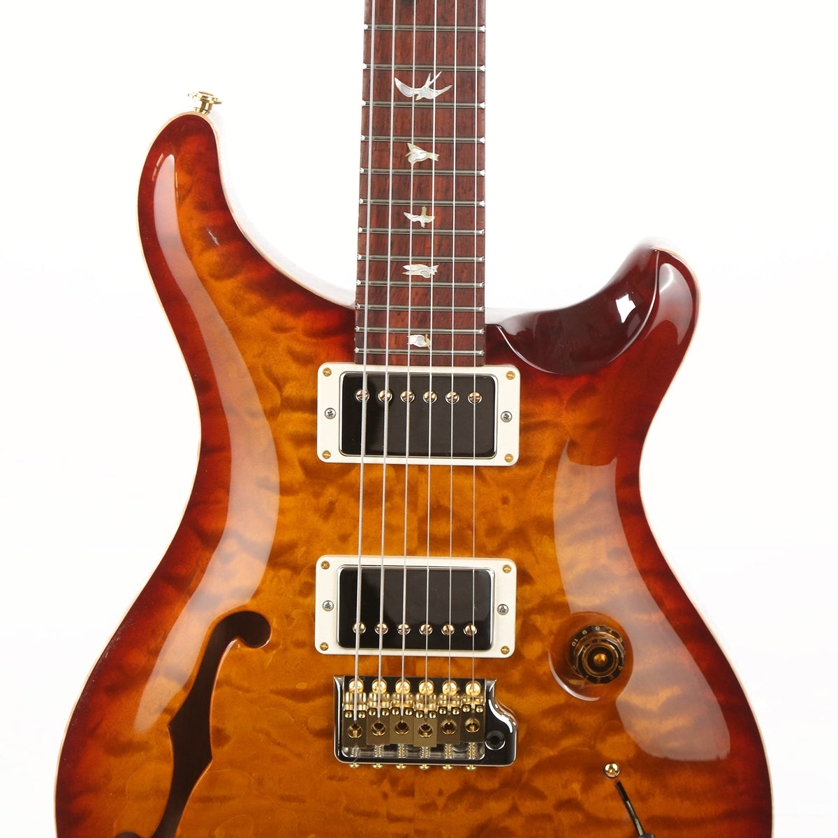PRS Custom 24 Semi-Hollow Wood Library 10-Top Quilt Maple and Figured Mahogany Neck Dark Cherry Sunburst 2021 — 6