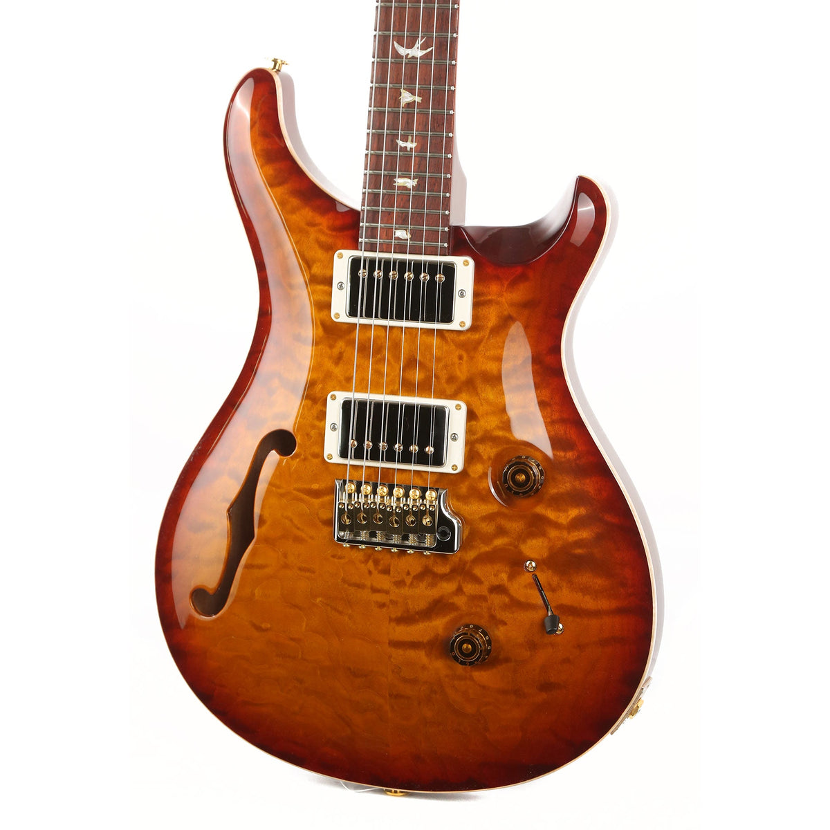 PRS Custom 24 Semi-Hollow Wood Library 10-Top Quilt Maple and Figured Mahogany Neck Dark Cherry Sunburst 2021 — 7