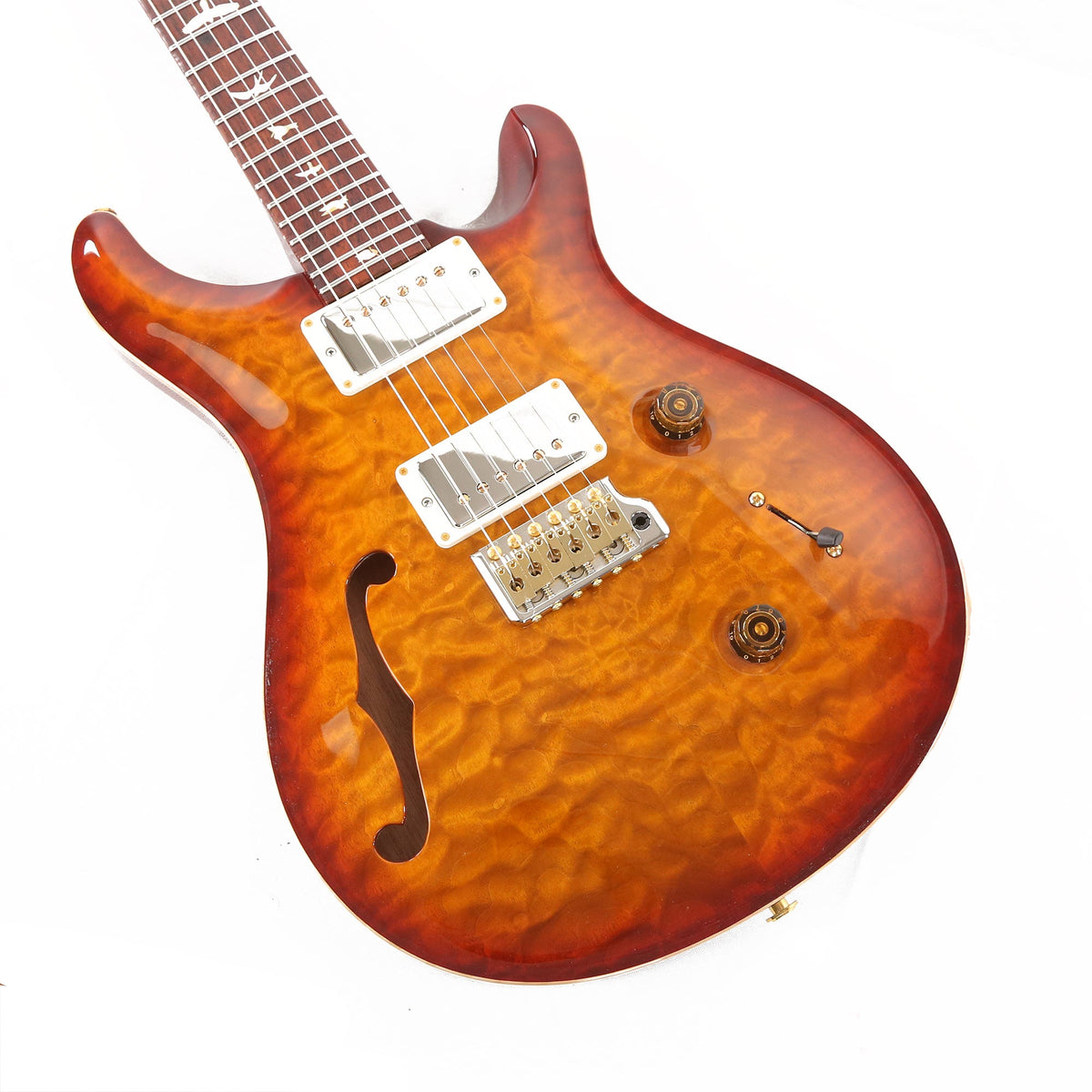PRS Custom 24 Semi-Hollow Wood Library 10-Top Quilt Maple and Figured Mahogany Neck Dark Cherry Sunburst 2021 — 9
