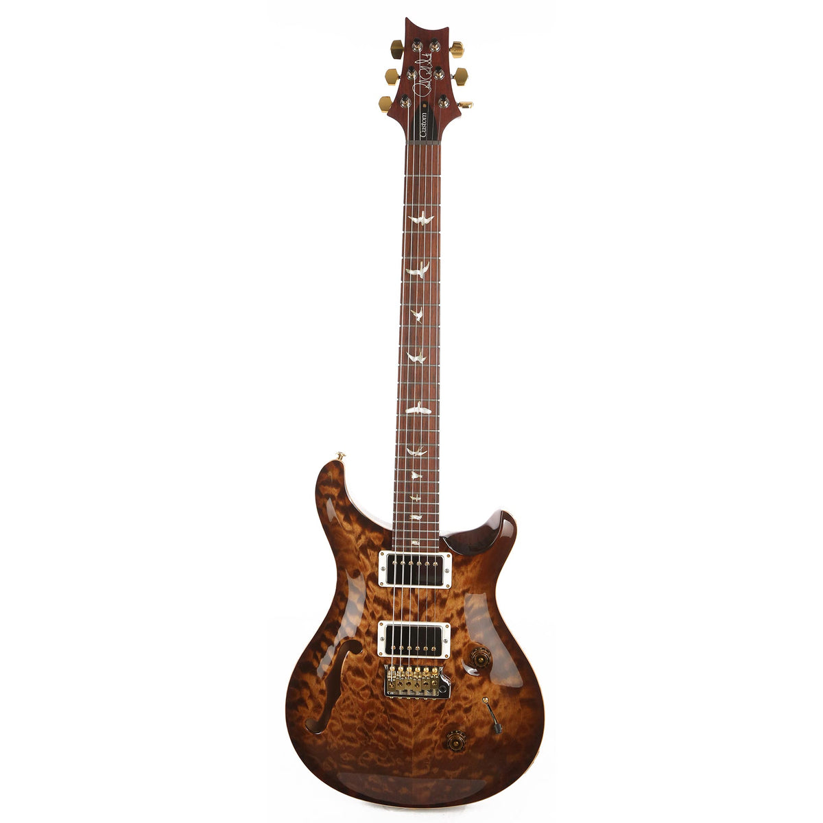 PRS Custom 24 Semi-Hollow Wood Library 10-Top Quilt Maple with Figured Mahogany Body Copperhead Burst — 2