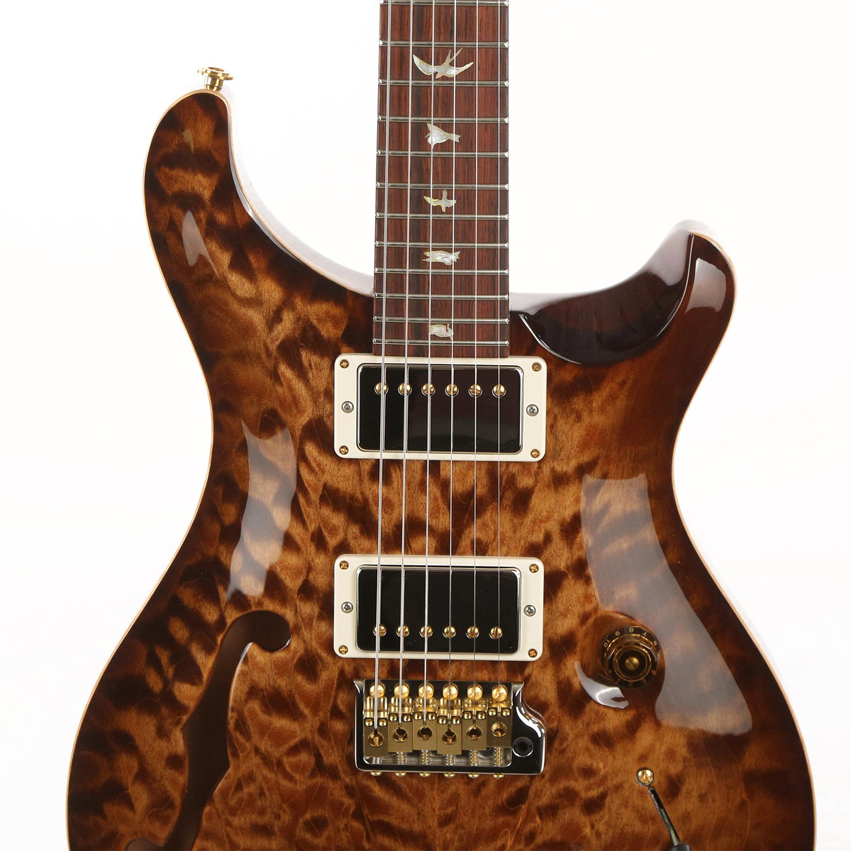PRS Custom 24 Semi-Hollow Wood Library 10-Top Quilt Maple with Figured Mahogany Body Copperhead Burst — 6