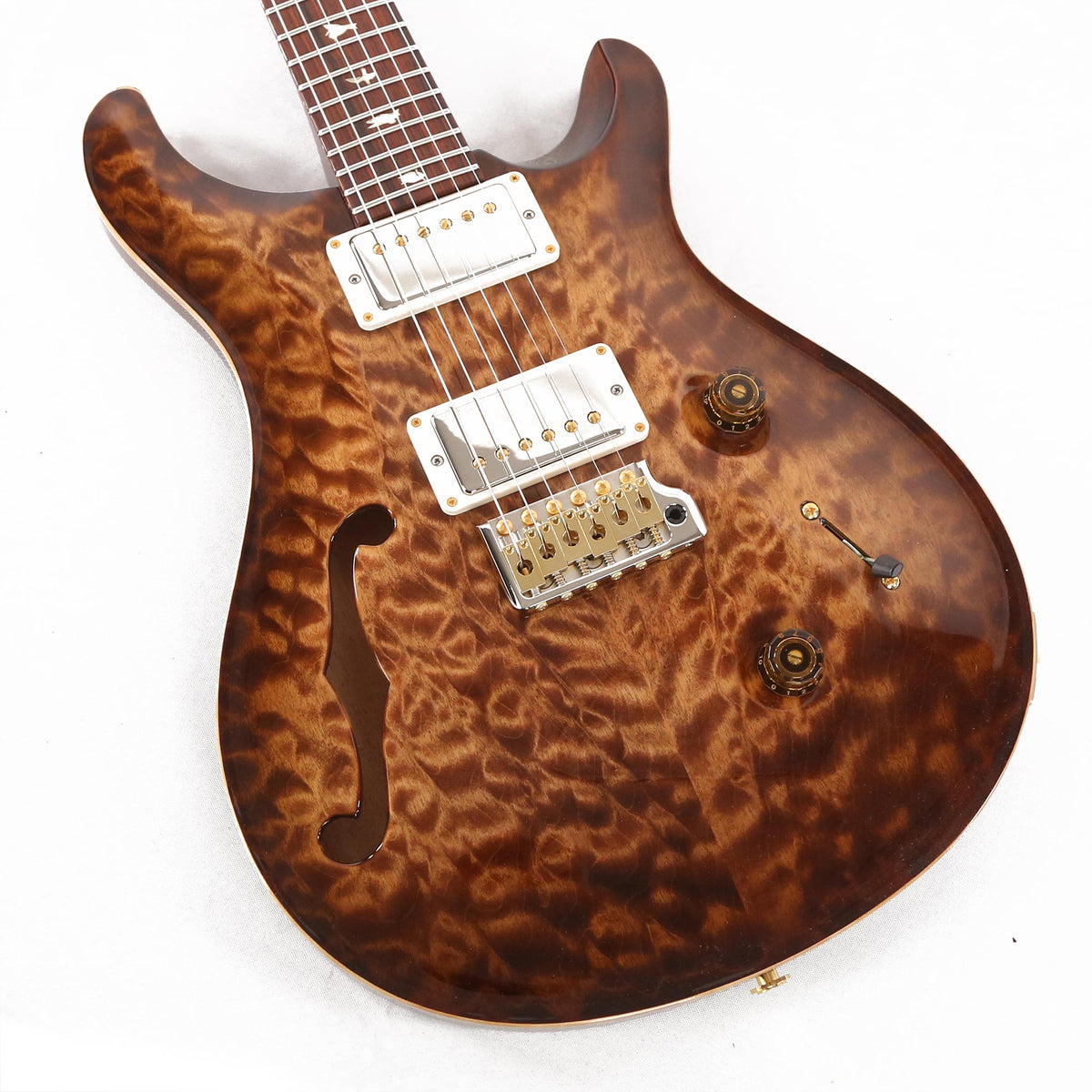 PRS Custom 24 Semi-Hollow Wood Library 10-Top Quilt Maple with Figured Mahogany Body Copperhead Burst — 8