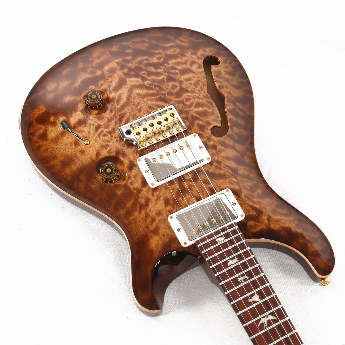 PRS Custom 24 Semi-Hollow Wood Library 10-Top Quilt Maple with Figured Mahogany Body Copperhead Burst — 9
