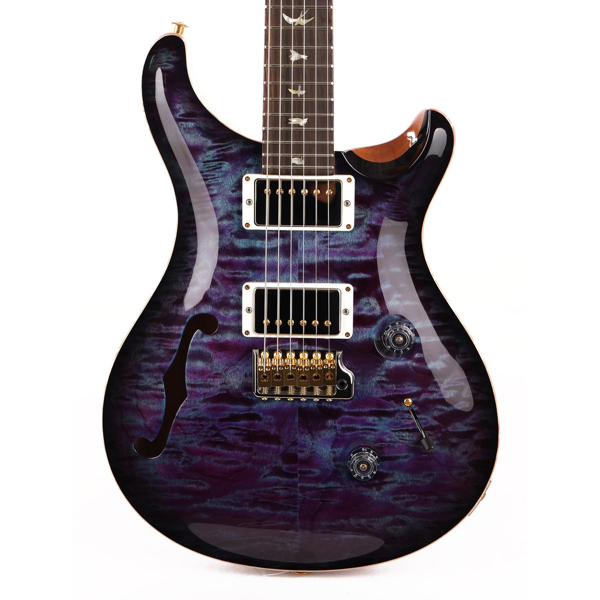 PRS Custom 24 Semi-Hollow Wood Library 10-Top Flame Maple with Figured Mahogany Body Violet Smokeburst — 1