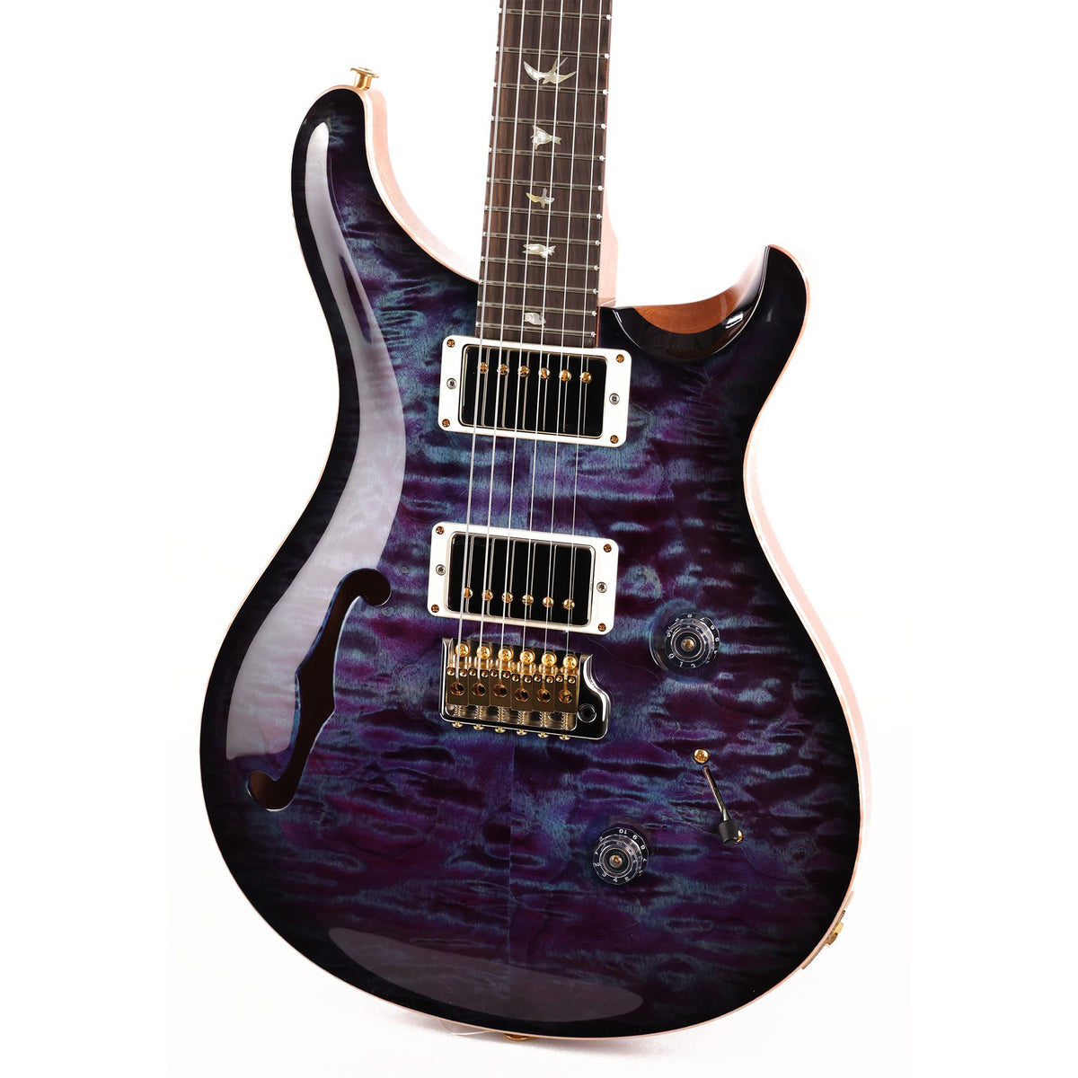 PRS Custom 24 Semi-Hollow Wood Library 10-Top Flame Maple with Figured Mahogany Body Violet Smokeburst — 7