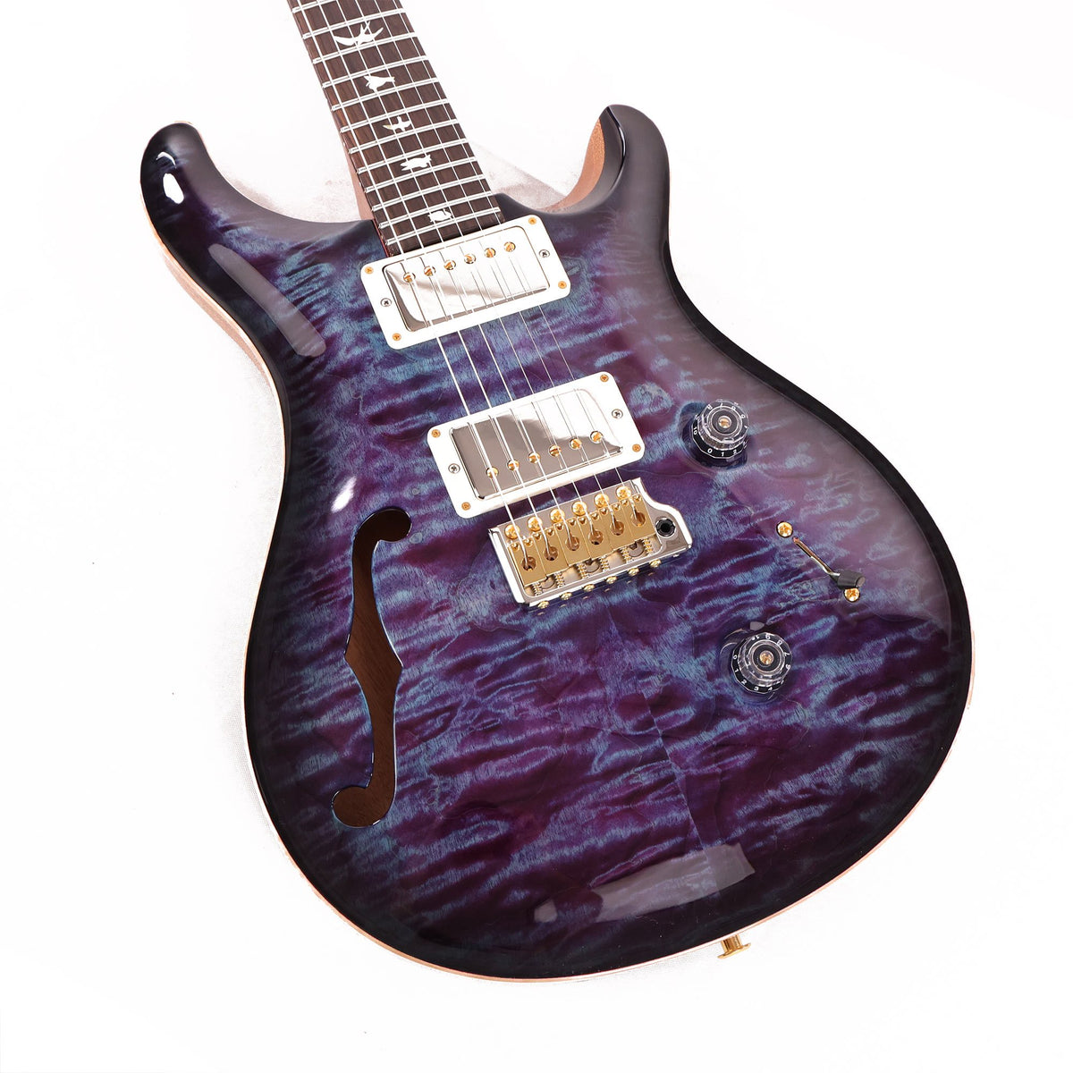 PRS Custom 24 Semi-Hollow Wood Library 10-Top Flame Maple with Figured Mahogany Body Violet Smokeburst — 9