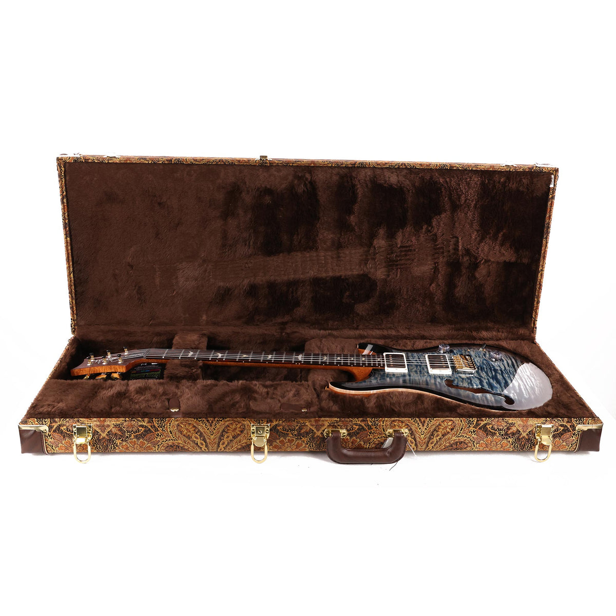 PRS Custom 24 Semi-Hollow Wood Library 10-Top Flame Maple with Korina Body and Neck Faded Whale Blue Smokeburst — 10