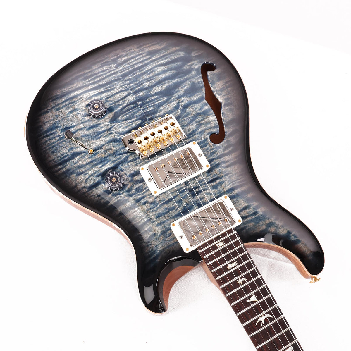 PRS Custom 24 Semi-Hollow Wood Library 10-Top Flame Maple with Korina Body and Neck Faded Whale Blue Smokeburst — 9