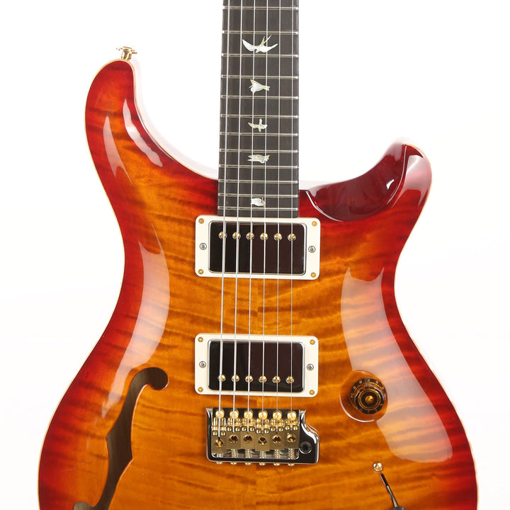 PRS Custom 24 Semi-Hollow Wood Library 10-Top Quilt Maple with Figured Mahogany Body Dark Cherry Sunburst