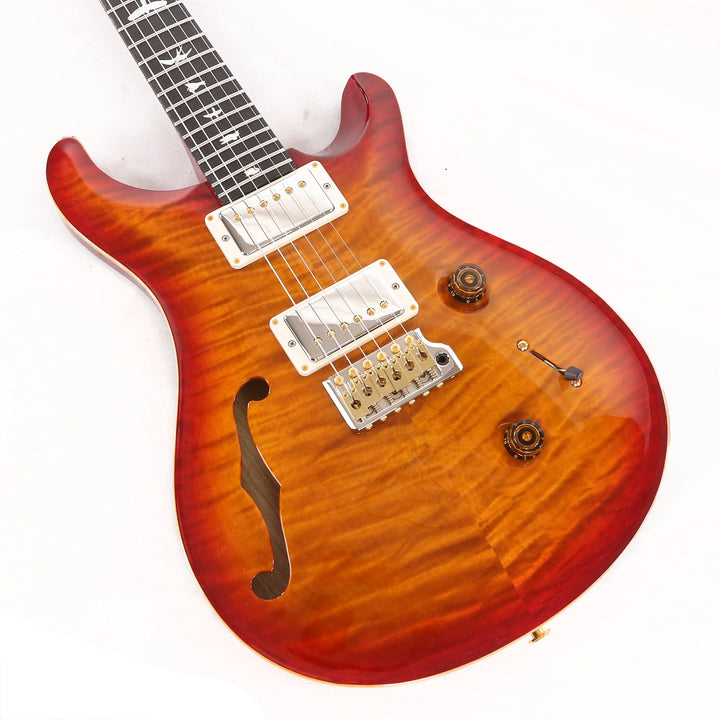 PRS Custom 24 Semi-Hollow Wood Library 10-Top Quilt Maple with Figured Mahogany Body Dark Cherry Sunburst
