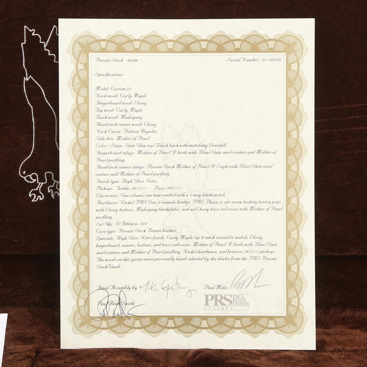 PRS Private Stock Custom 22 Slate Glow Top with Matching Slate Glow Back Grain Filler  Used